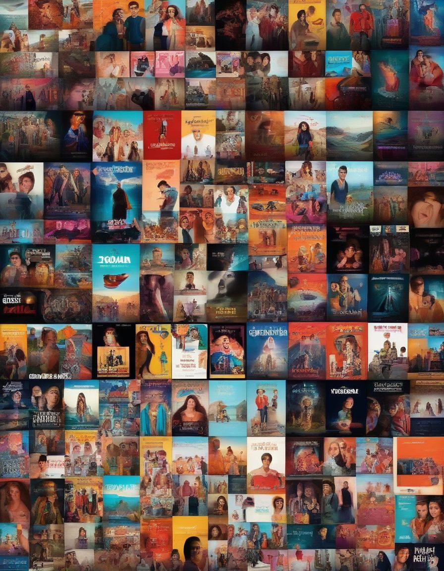 A diverse collection of video thumbnails showcasing a variety of teen-focused clips and full-length films, ranging from short comedic sketches to intense dramas. The thumbnails should include vibrant, eye-catching images with playful, youthful elements, and cinematic posters. The background can be a dynamic collage that conveys a sense of vastness and diversity. vibrant colors. super-realistic.